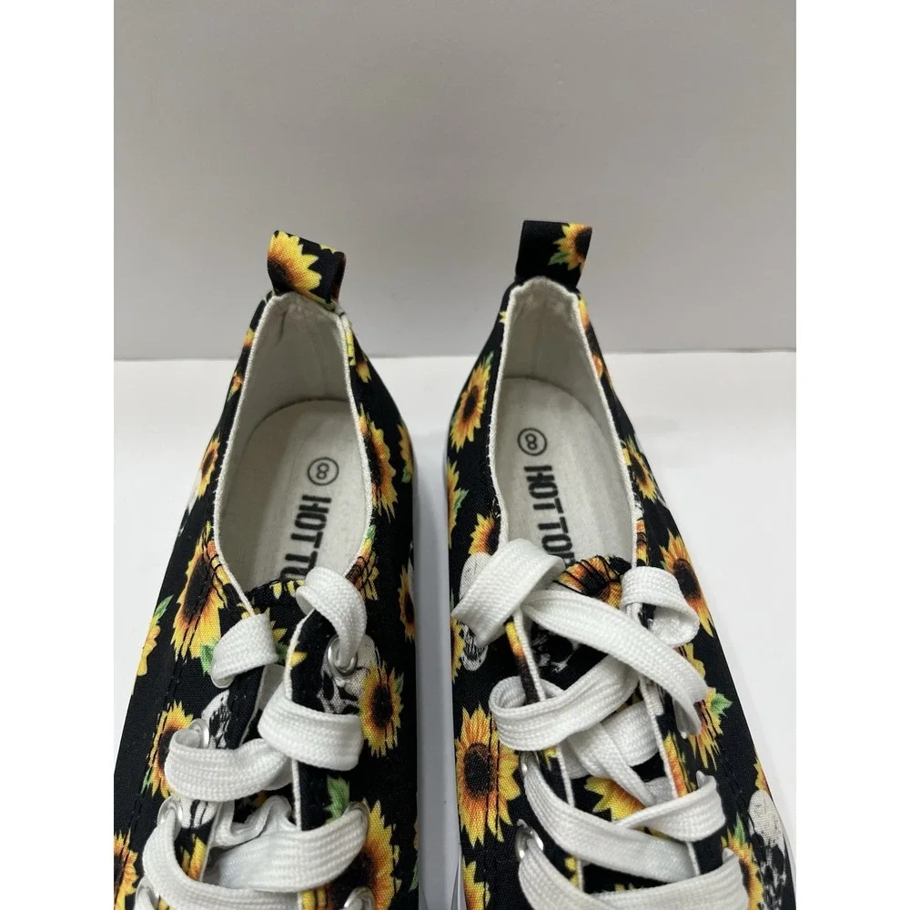 Hot Topic Women's Sunflower Skull Platform Low Top Canvas Sneakers Shoes Size 8